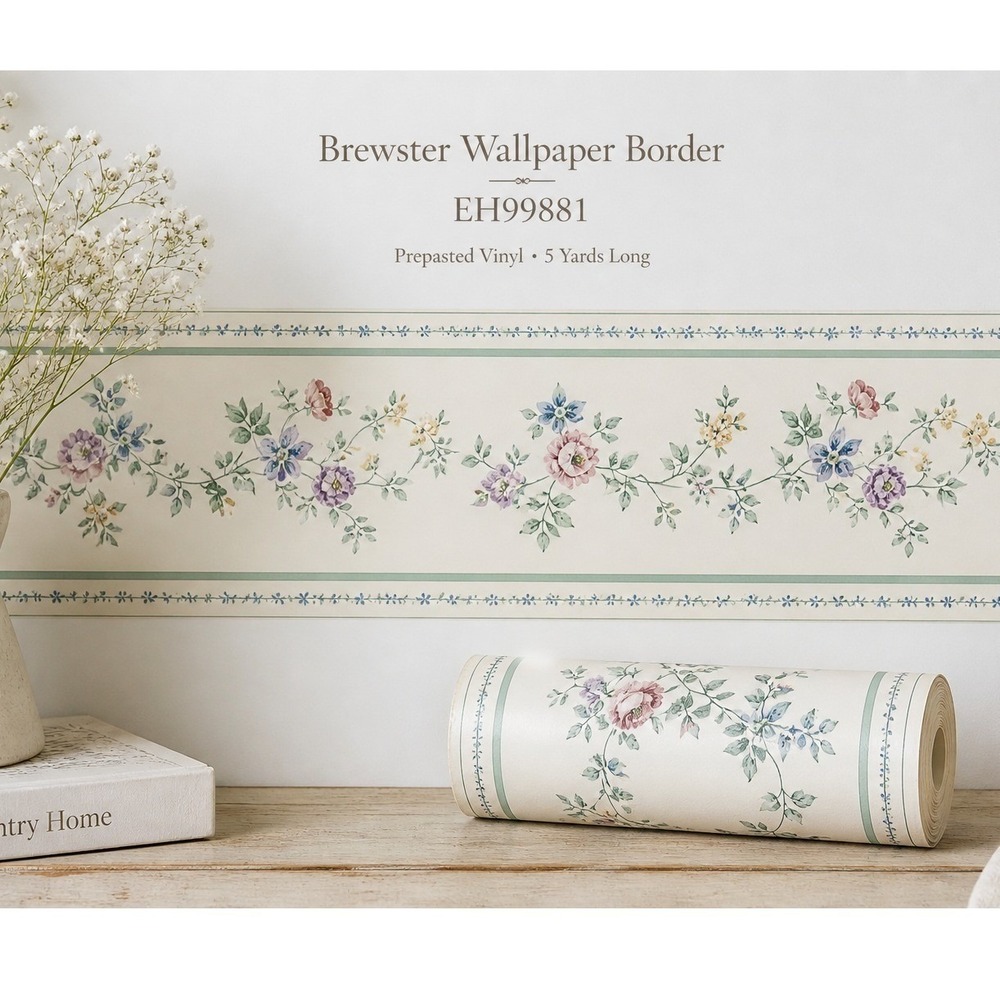 Brewster Wallcovering Pre-Pasted Vinyl Floral Wallpaper Border 5yd Cottage VTG